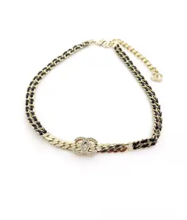 Chanel black leather necklace