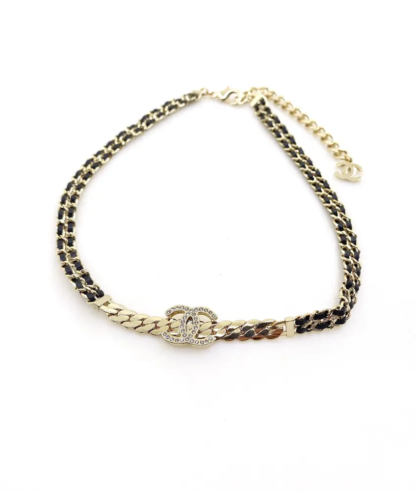 Chanel black leather necklace