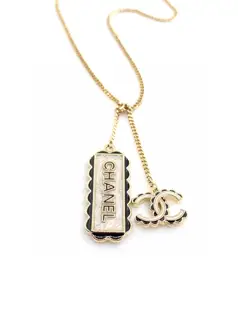 Chanel black square CC brand necklace