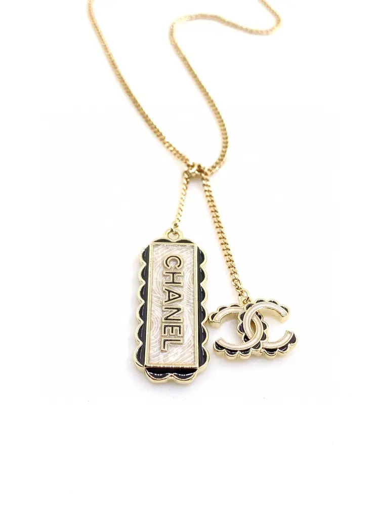 Chanel black square CC brand necklace