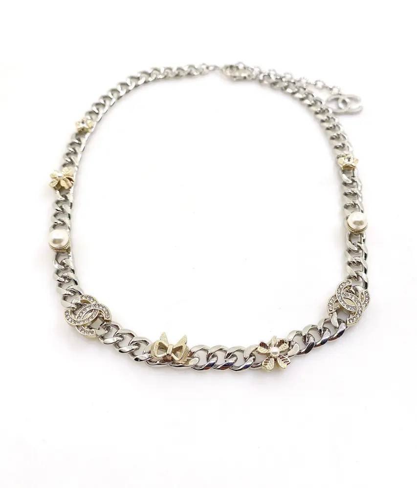 Chanel two-tone bow chain necklace