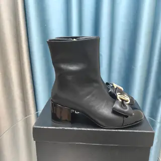Chanel Autumn and Winter Bow Double C Chunky Heeled Short Boots~
