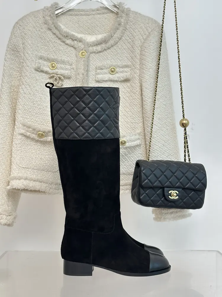 Chanel Paris catwalk diamond block heel boots series