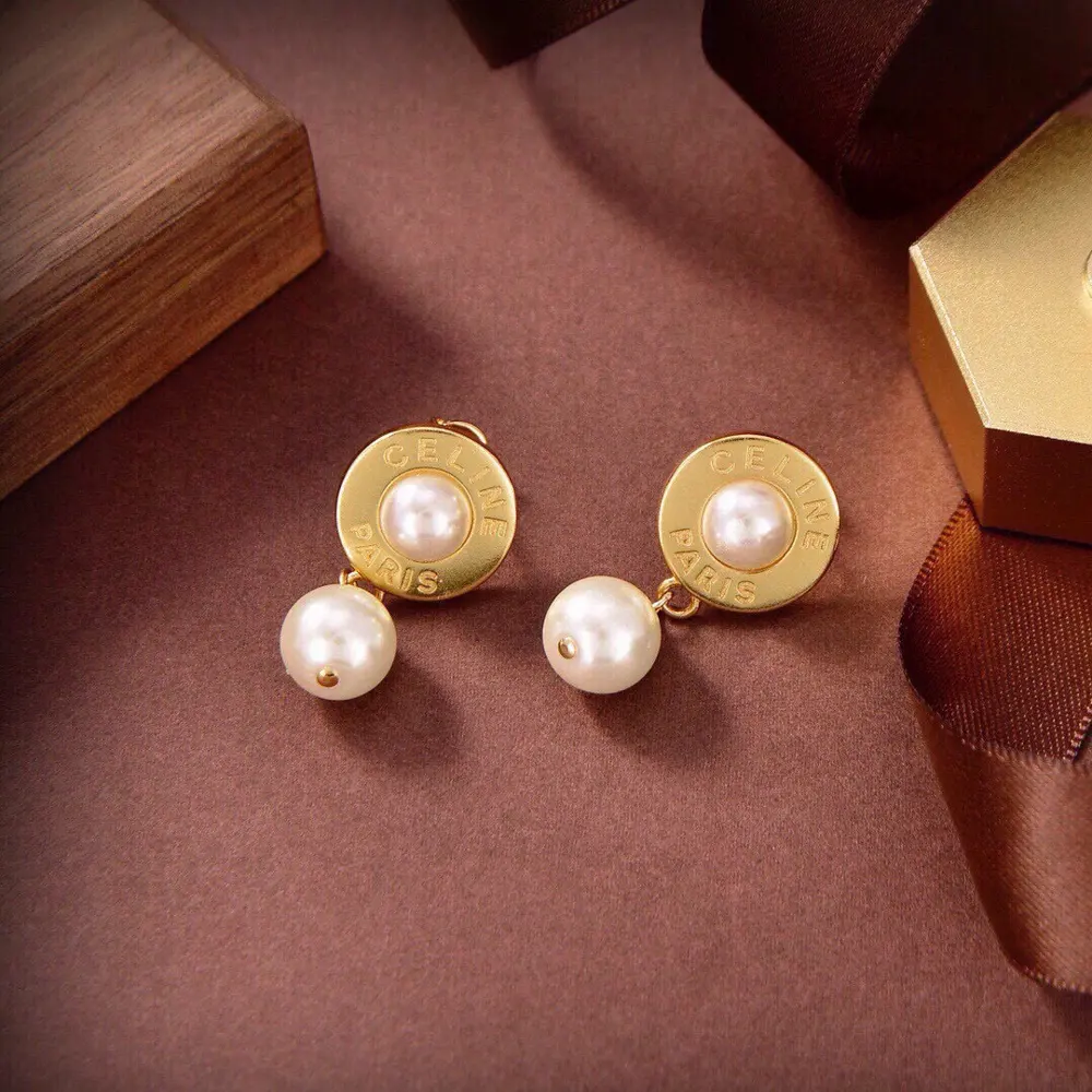 Celine gold pearl earrings
