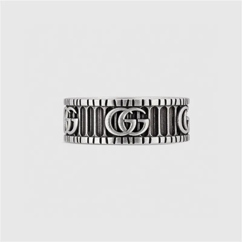 Gucci 3D Double G Engraved Stripe Pattern Ring