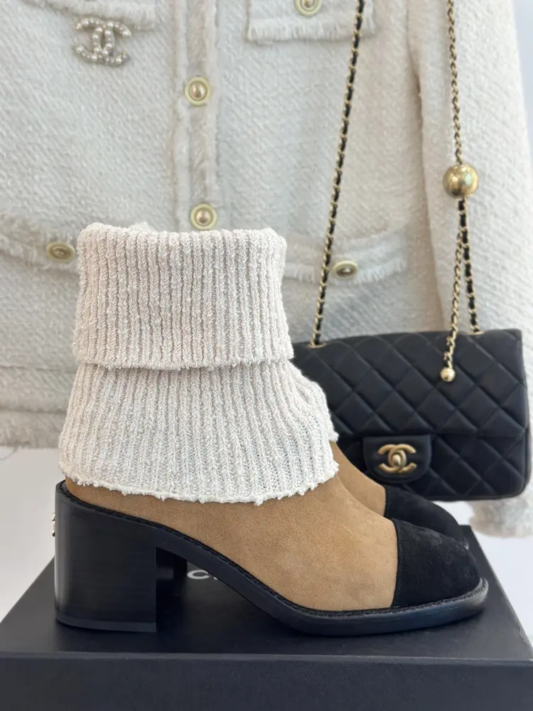 Chanel Double C Chunky Heel Sock Boots