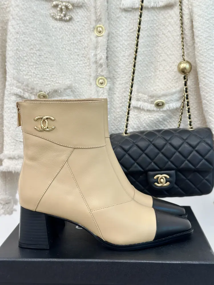 Chanel Double C colorblocked short boots
