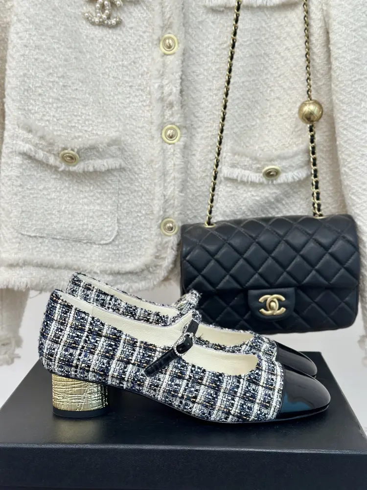 Chanel Double C Colorblocked Thick Heel Mary Jane Shoes Series