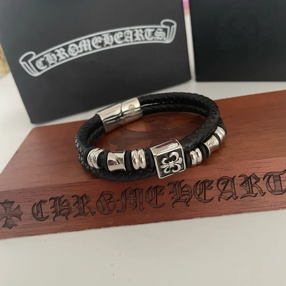 Chrome Hearts Classic Vintage Scout Flower Leather Cord Bracelet