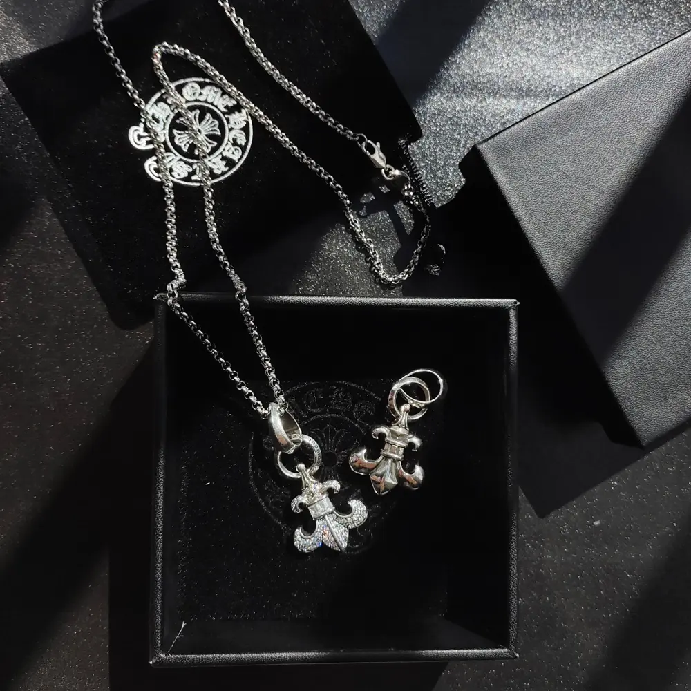 Chrome Hearts Croix Heart Diamond Anchor Necklace