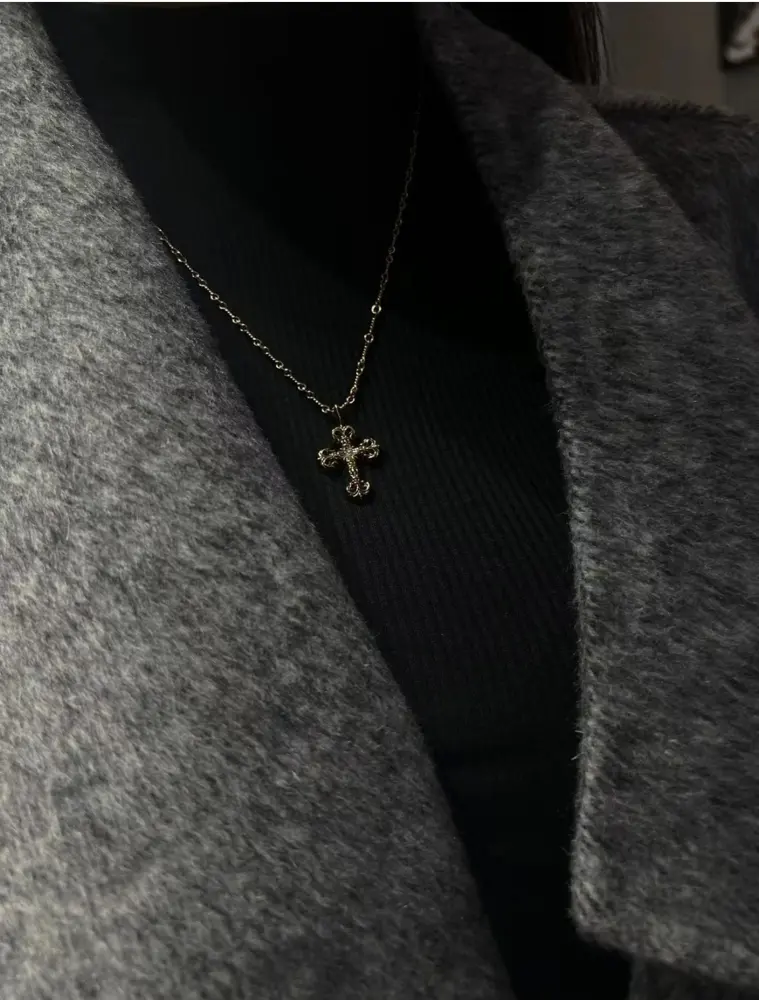 Chrome Hearts All Black Flame Cross Diamond Bamboo Necklace
