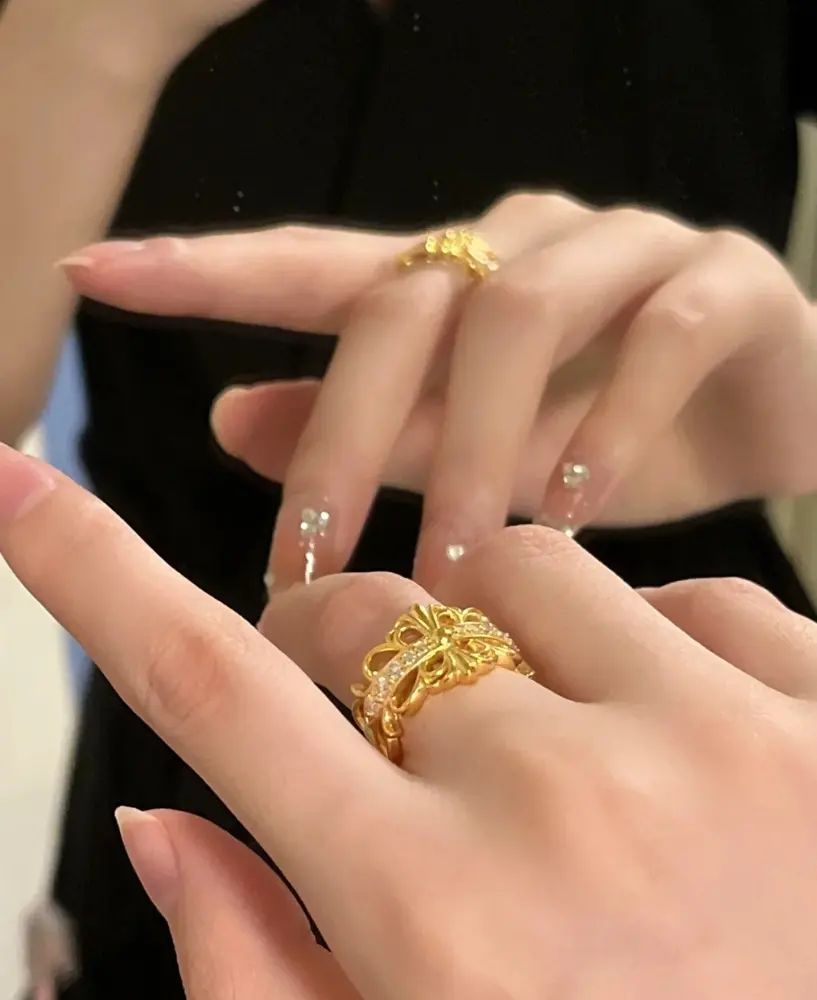 Chrome Hearts gold diamond cross open ring