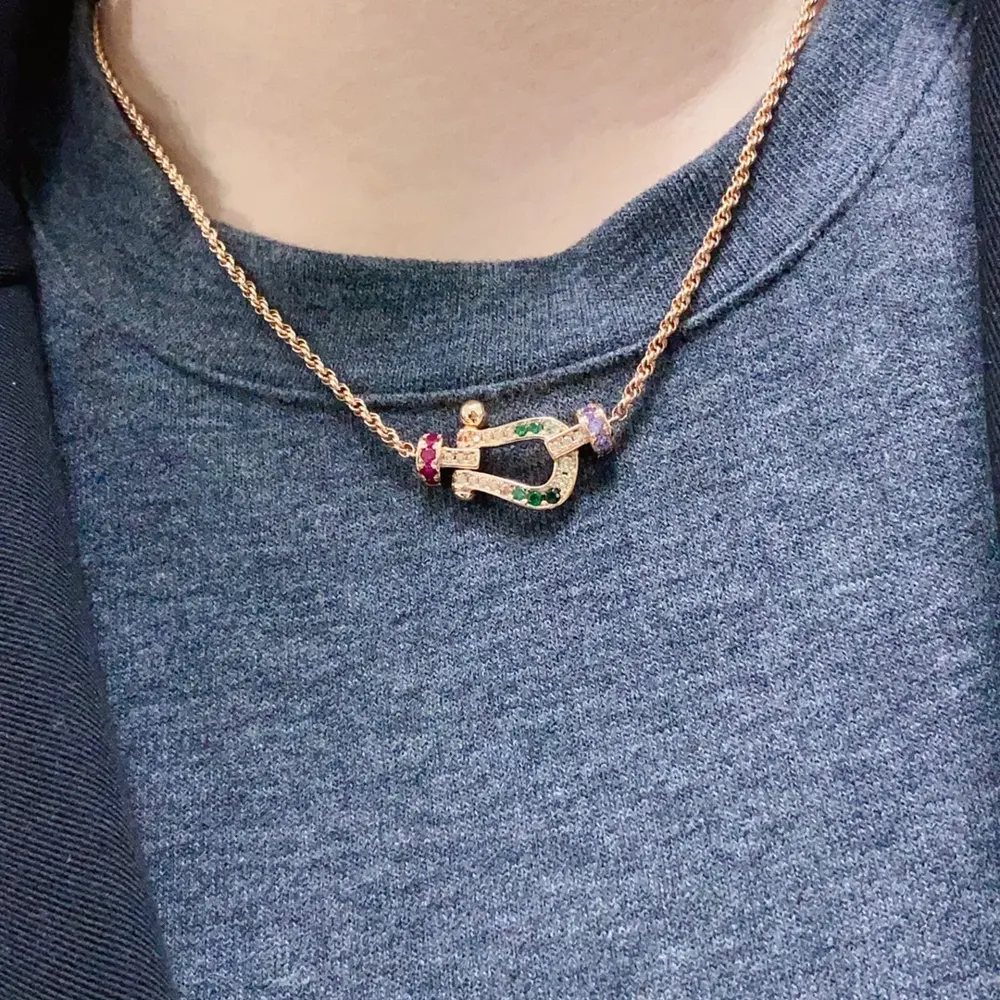 Fred high-quality necklace with full diamonds and small horseshoe buckle for unisex style