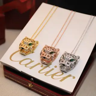 Cartier luxury leopard head hollow full diamond necklace