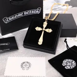 Chrome Hearts gold-plated mini flame cross necklace