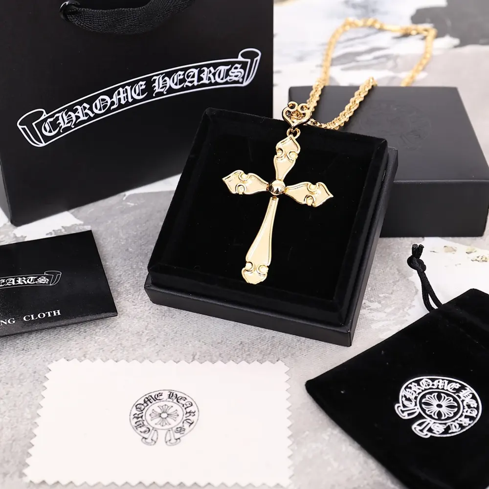 Chrome Hearts gold-plated mini flame cross necklace
