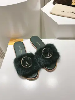 Louis Vuitton full leather flat open toe sandals
