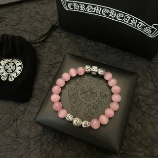 Chrome Hearts Classic Retro Multi-element Pink Agate Bracelet