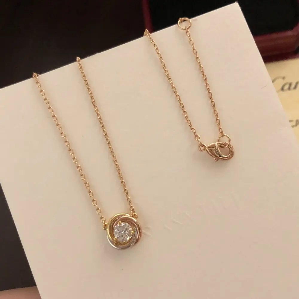 Latest Cartier three-ring necklace 18k gold electroplating process Counter version