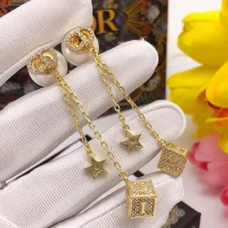 Dior original CD diamond tassel pearl square DIOR letter earrings High-end quality
