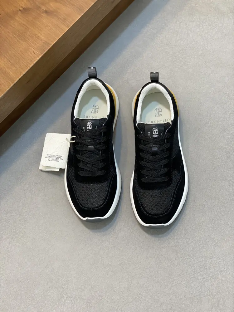 Brunello Cucinelli color-blocked sports flats for men. This pair of flat sports shoes