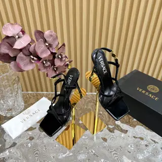 Versace spring and summer new striped high-heeled sandals