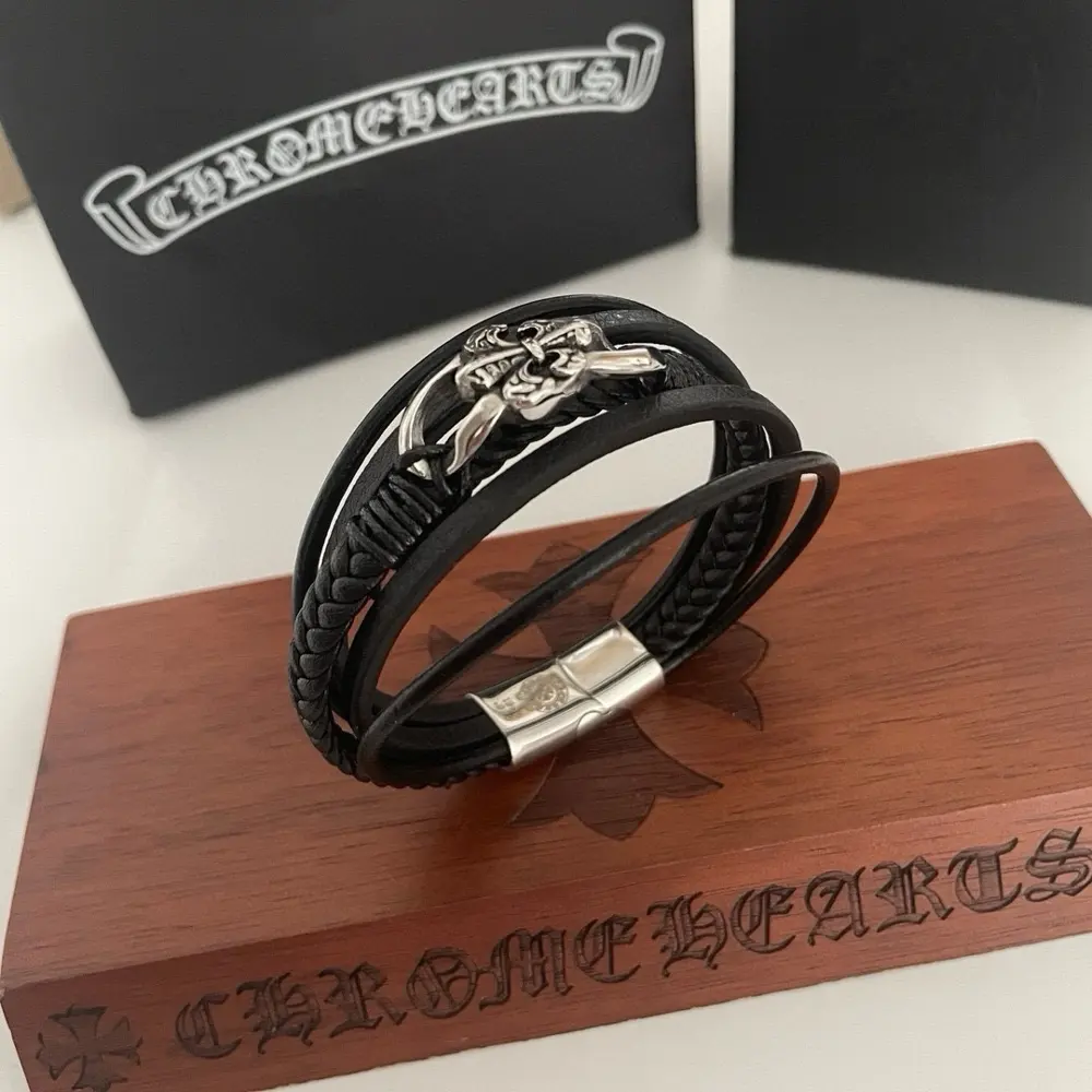 Chrome Hearts Classic Vintage Scout Flower Leather Cord Bracelet