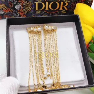 DIOR original new product CD star tassel pearl earrings high-end quality