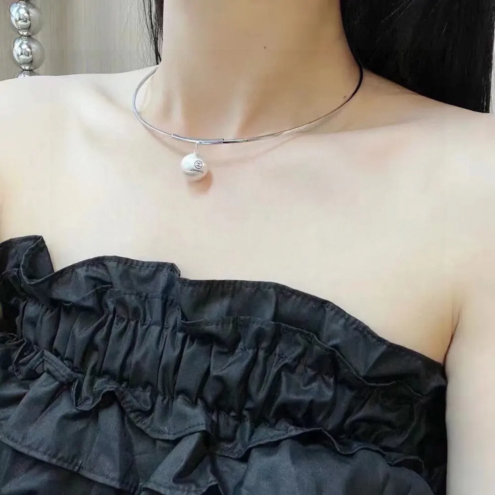 Chanel brushed silver sphere pendant necklace