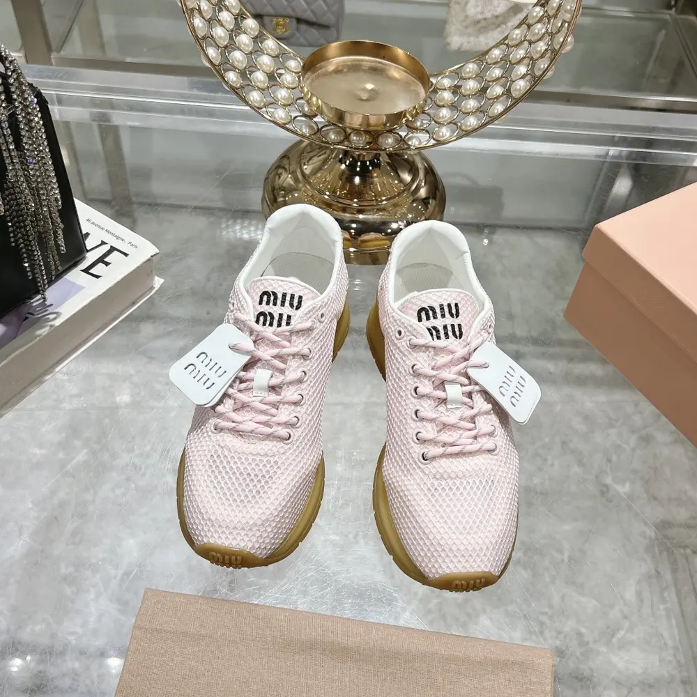 MIUMIU breathable mesh casual shoes 2024 New spring and summer British style lace-up MiuMiu