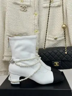 Chanel classic pearl stretch boots