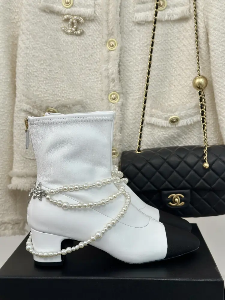 Chanel classic pearl stretch boots