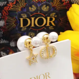 DIOR original new product micro-diamond CD-sized pearl star earrings high-end quality