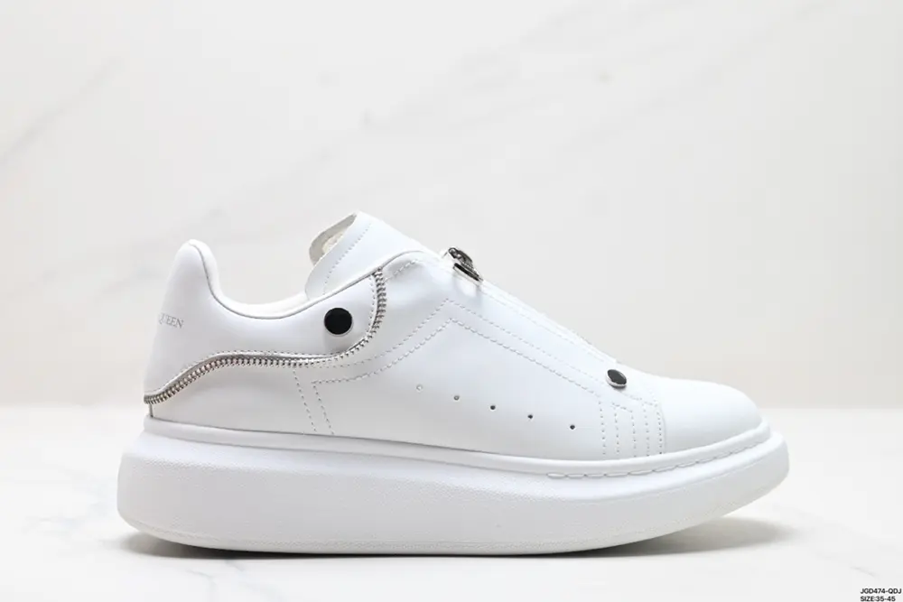 Italian luxury brand Alexander McQueen Sole Leather Sneakers white/zipper low-top fashion
