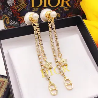 Dior large and small pearl chain with diamond tassel CD earrings 2021 new items Selected