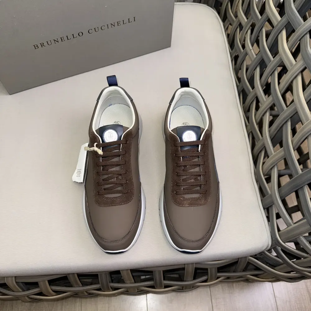 Brunello Cucinelli color-blocked sports flats for men. This pair of flat sports shoes