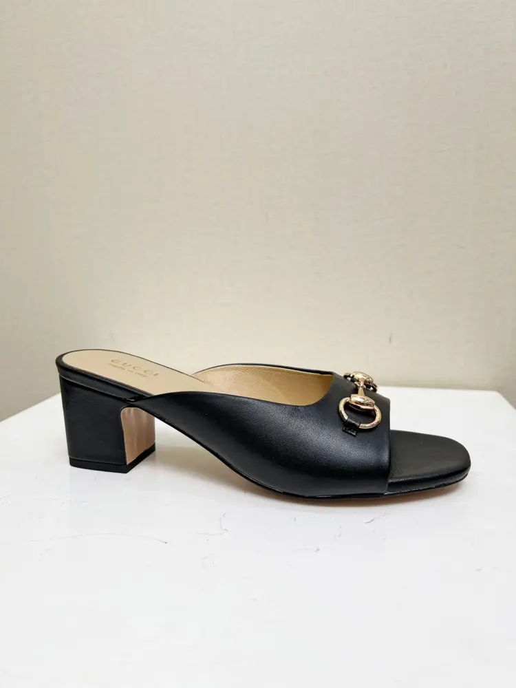 Gucci classic buckle round toe flat bottom thick heel slippers