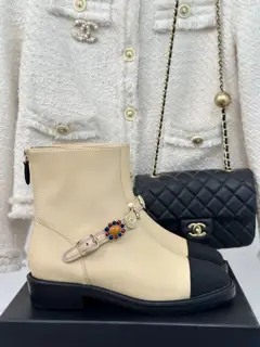 Chanel Double C Metal Buckle Colorblocked Short Boots