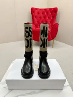 Dior couture poster style D-Major embroidered color matching letter logo round toe mid-tube