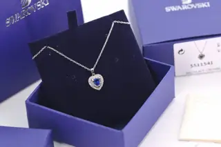 Swarovski Silver Blue Diamond Ocean Heart Clavicle Necklace