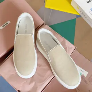 Miu Miu Miu latest model canvas thick sole biscuit shoes denim casual sneakers