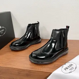 Prada high-top air cushion brogue carved fur lining casual leather shoes shipped