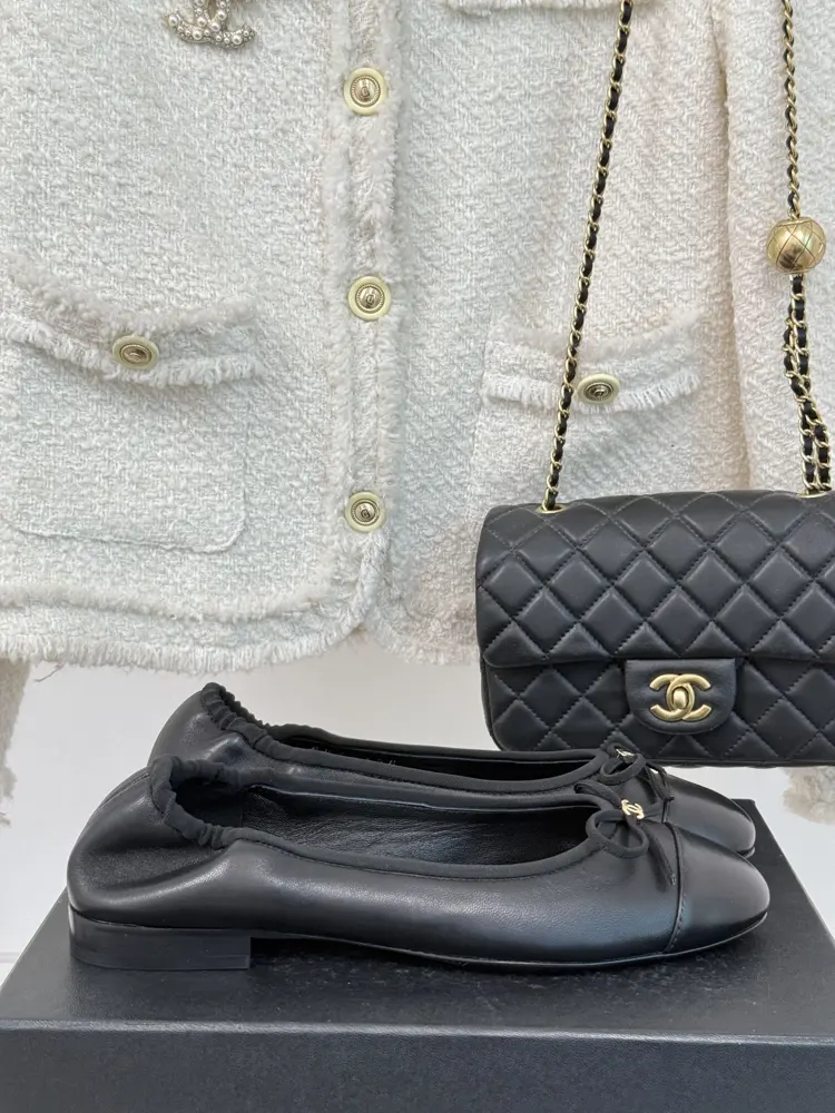 Chanel’s timeless classic color-blocked bow ballet shoes