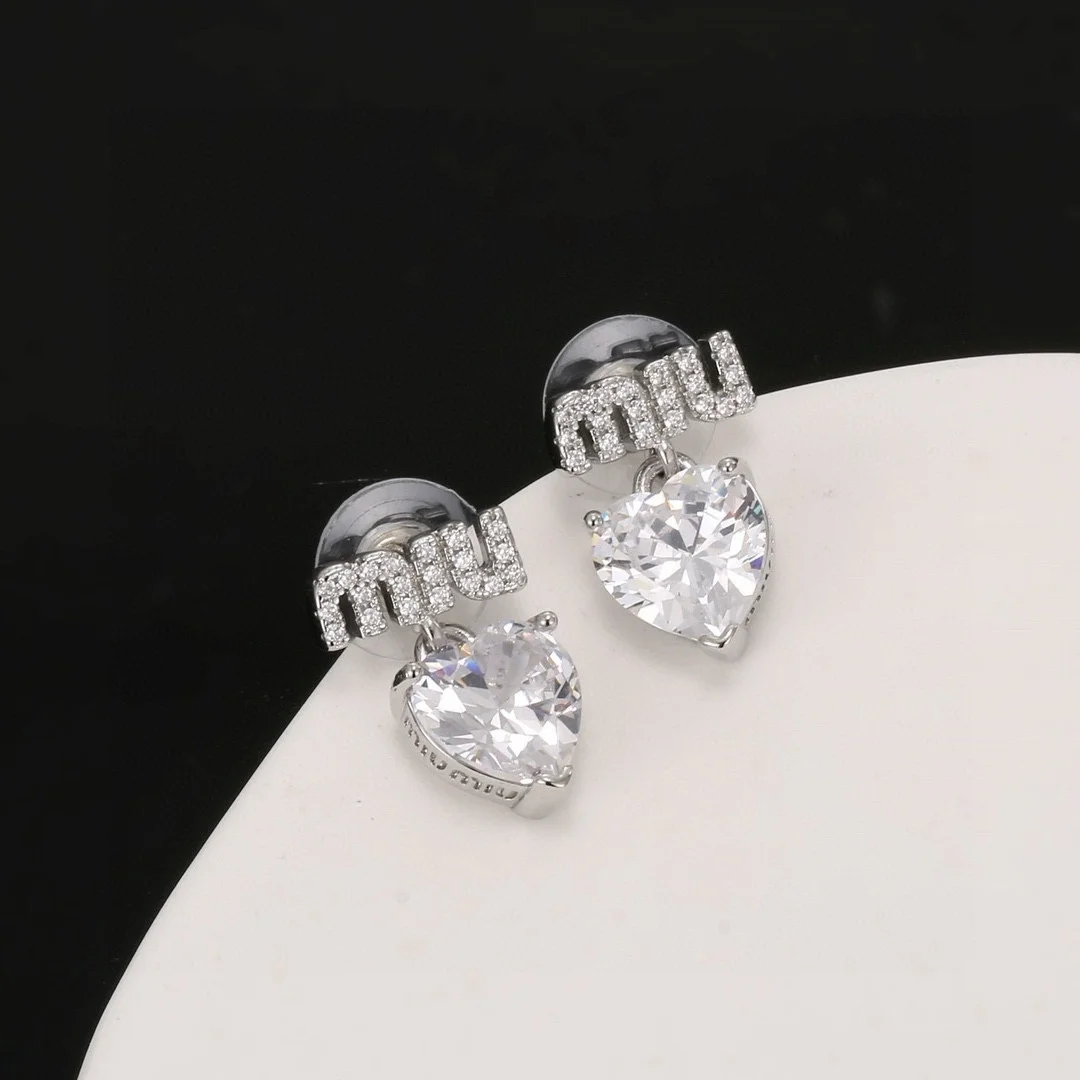 miumiu Miu new Swarovski crystal full diamond heart peach earrings