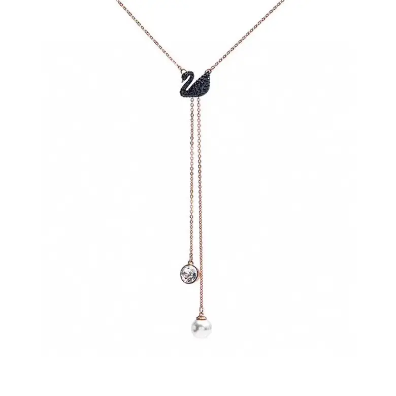 Swarovski Y-shaped black swan tassel necklace