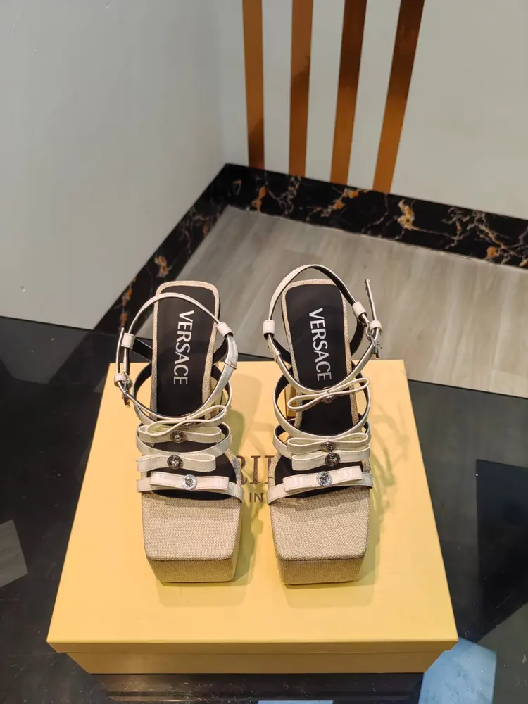 Versace Medusa Bow High Heel Slippers with Medusa Bow on the front