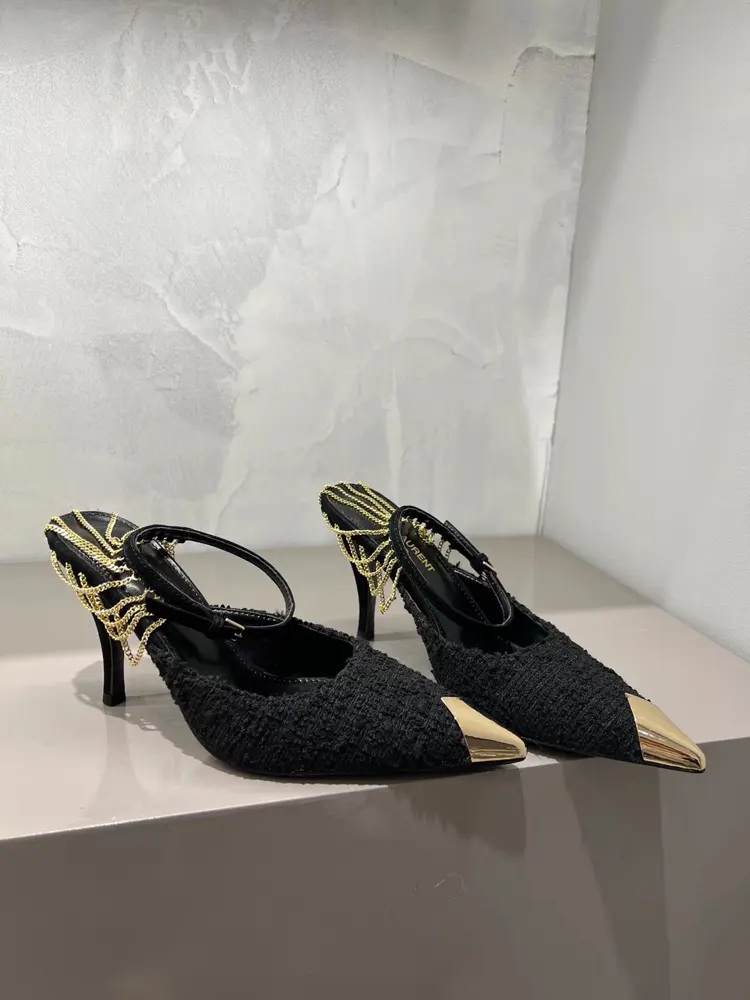 YSL Saint Laurent new beautiful chain metal pointed high heels