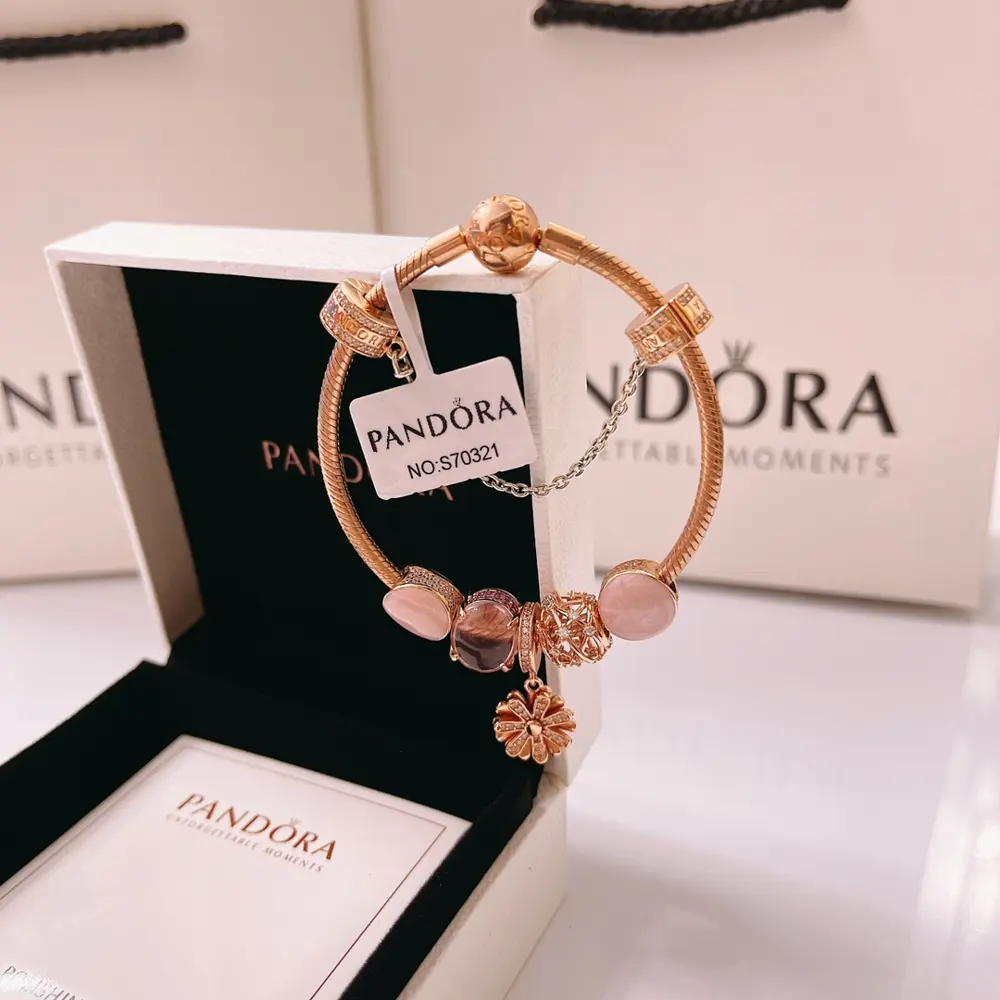 Pandora bracelet set rose gold size 17-21