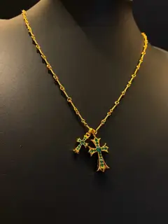 Chrome hearts Chrome Hearts Gold-plated Green Diamond Double Cross Necklace Vacuum plating