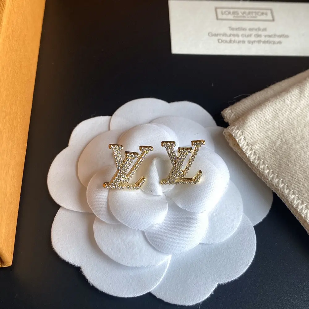 Louis Vuitton crystal diamond letter earrings